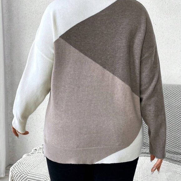 SHEIN Clasi Women's Plus Size 0XL Color Block Spliced Round Neck Pullover Sweate - Picture 2 of 7